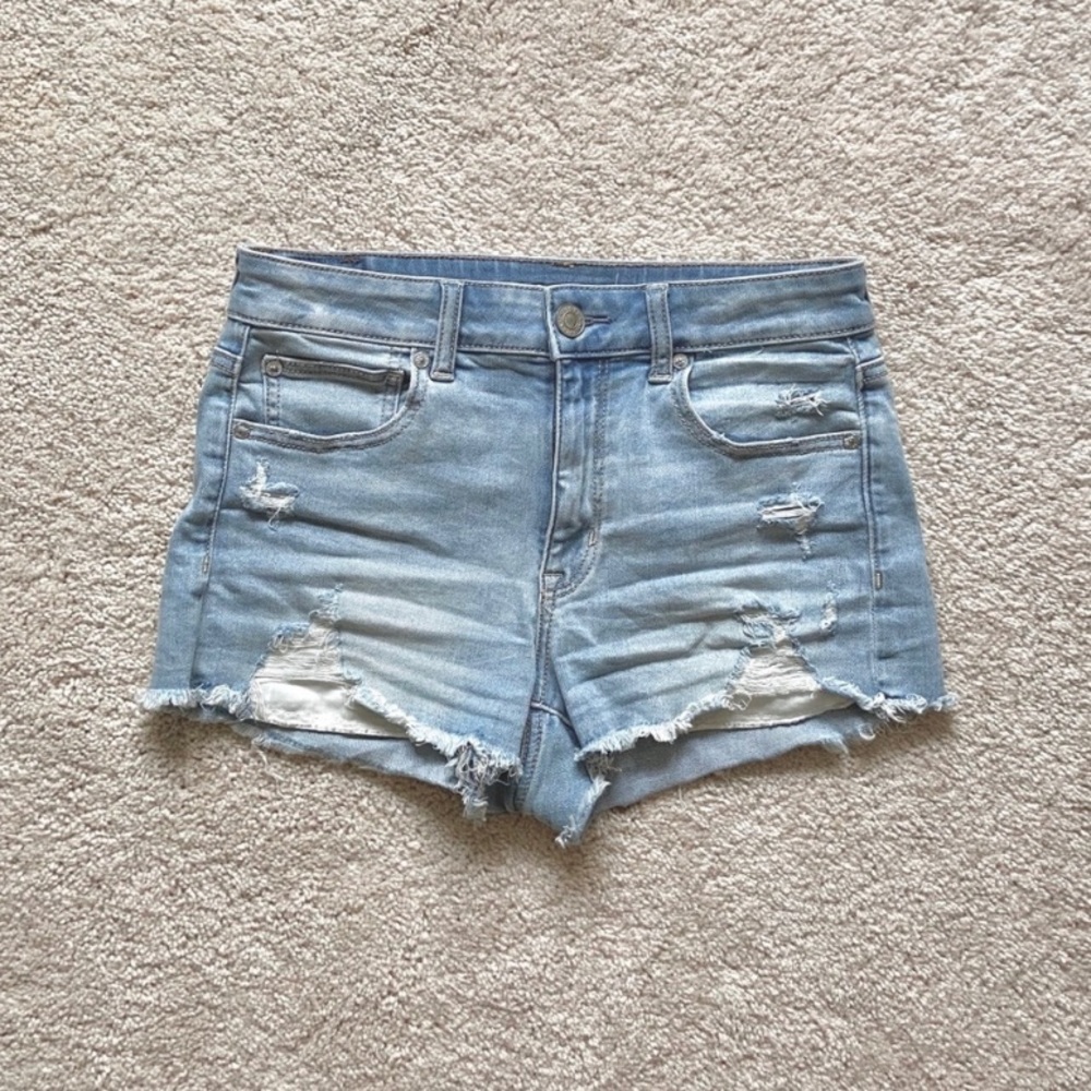 AE Light Wash Distressed Denim Shorts